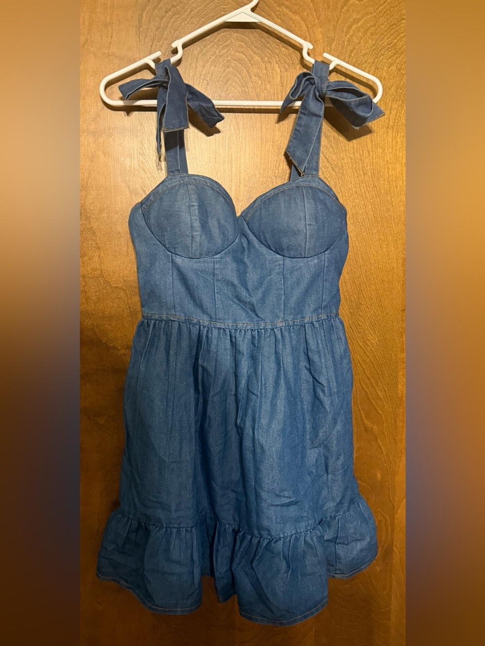 Girls Denim Tie-Shoulder One-Piece Romper in Blue